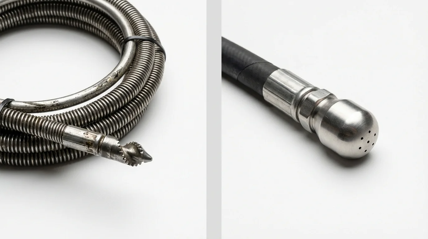 Drain snake cable and hydro jetting nozzle used for drain cleaning in Torrington, WY