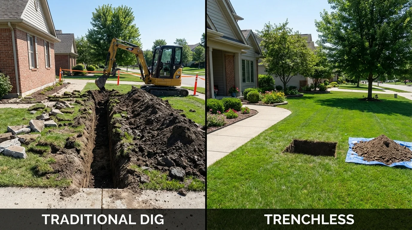 Trenchless sewer repair with minimal yard damage versus traditional excavation in Torrington, WY